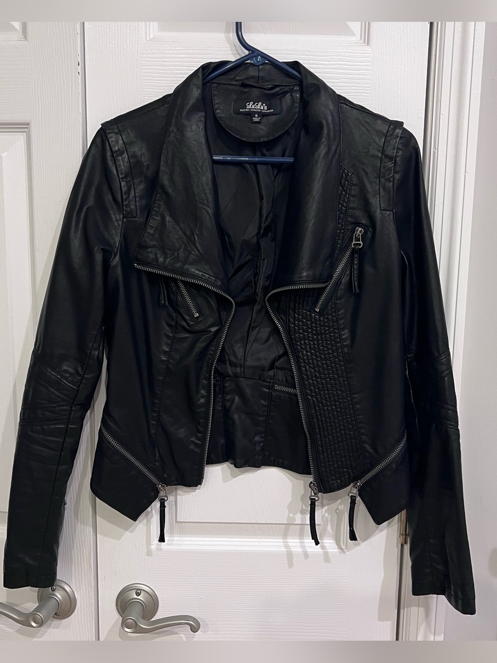 Lulu's Black Faux Leather Asymmetrical Moto Jacket